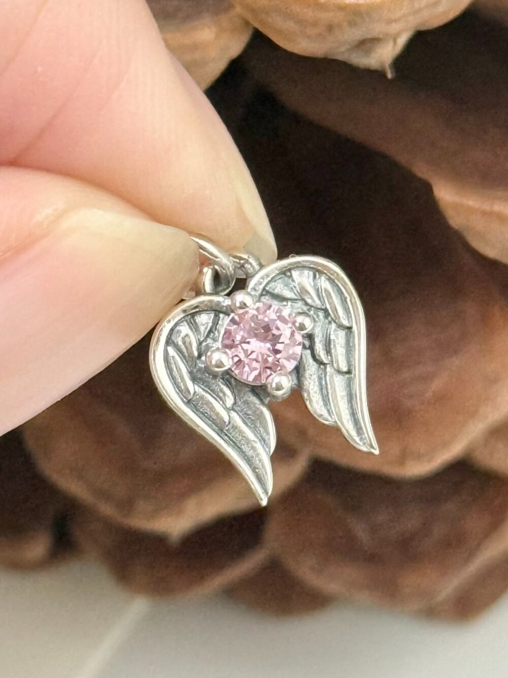 Angel Wings Birthstone Charm Lab-Created Pink Sapphire (October)